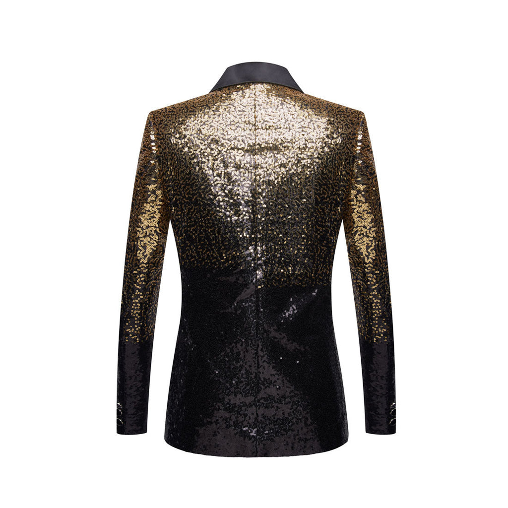 Men's Shimmering Gradient Sequin Tuxedo Jacket Gold Black