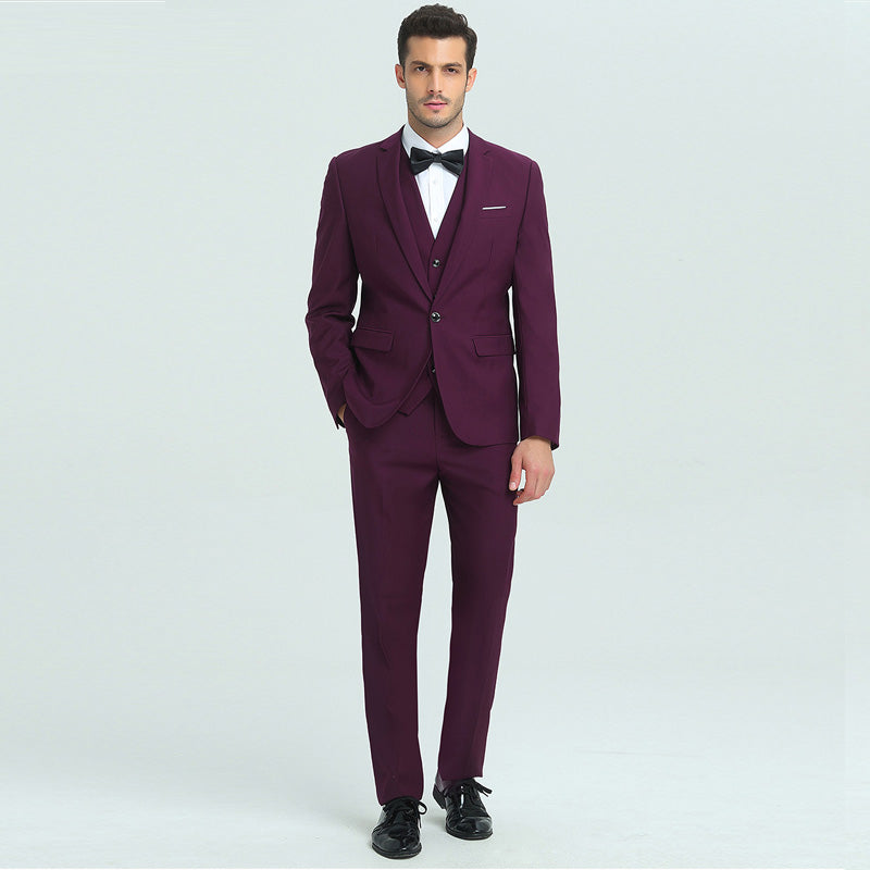 Men's 3-Piece Classic One Button Burgundy Tuxedo