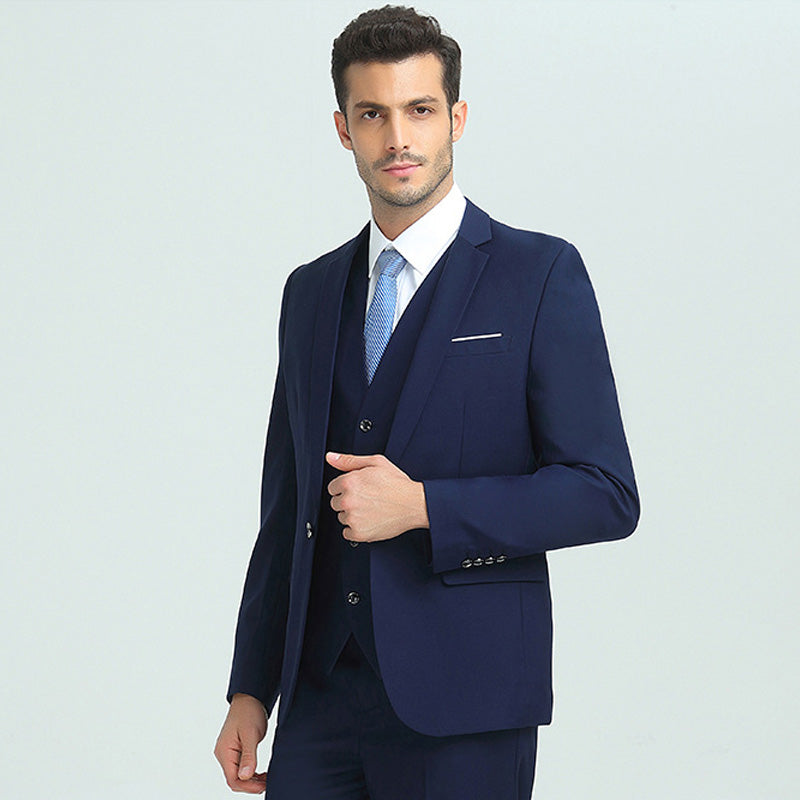Men's 3-Piece Classic One Button Navy Blue Suit