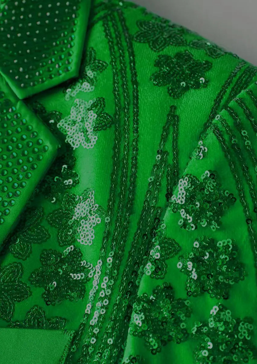 Men's Sequin Six-pointed Star Green Luxury Blazer