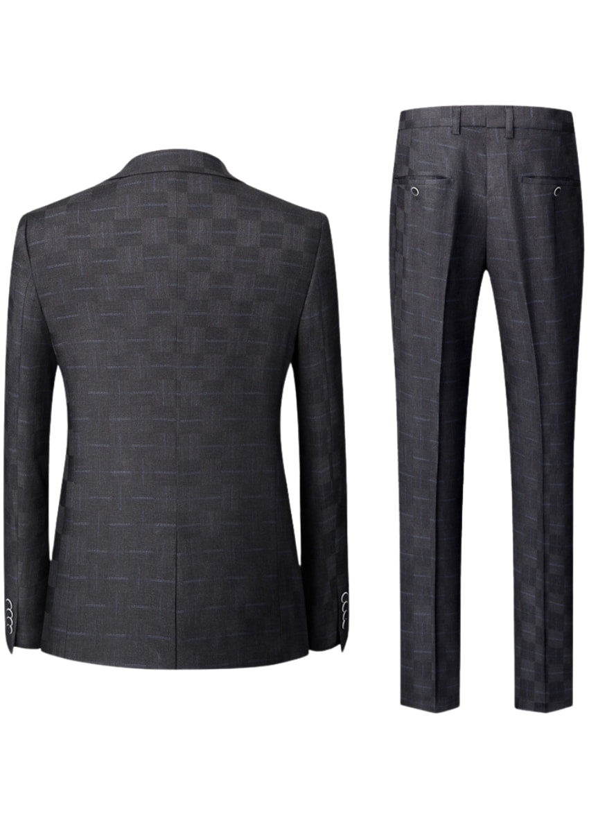Men’s 3-Piece Slim Fit Classic Black Subtile Plaid Suit