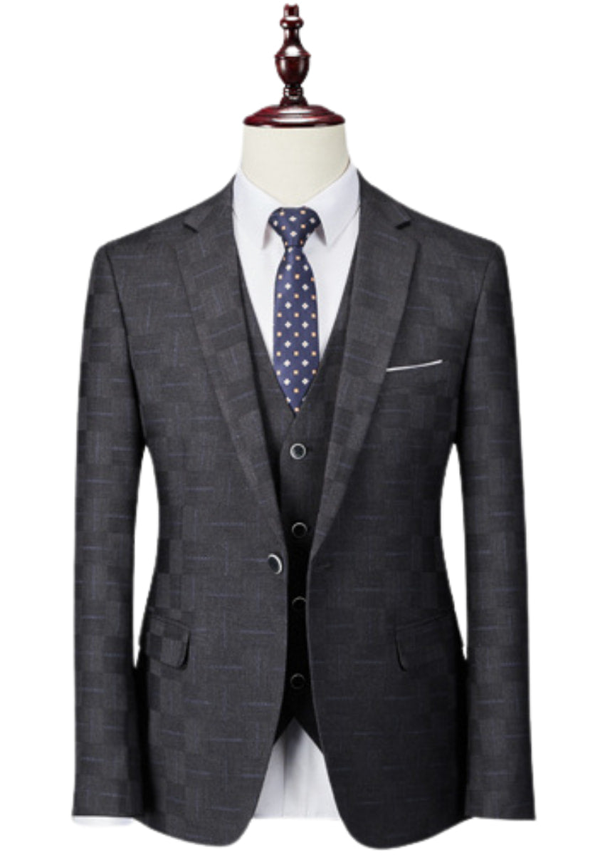 Men’s 3-Piece Slim Fit Classic Black Subtile Plaid Suit