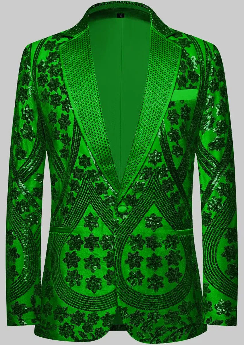 Men's Sequin Six-pointed Star Green Luxury Blazer
