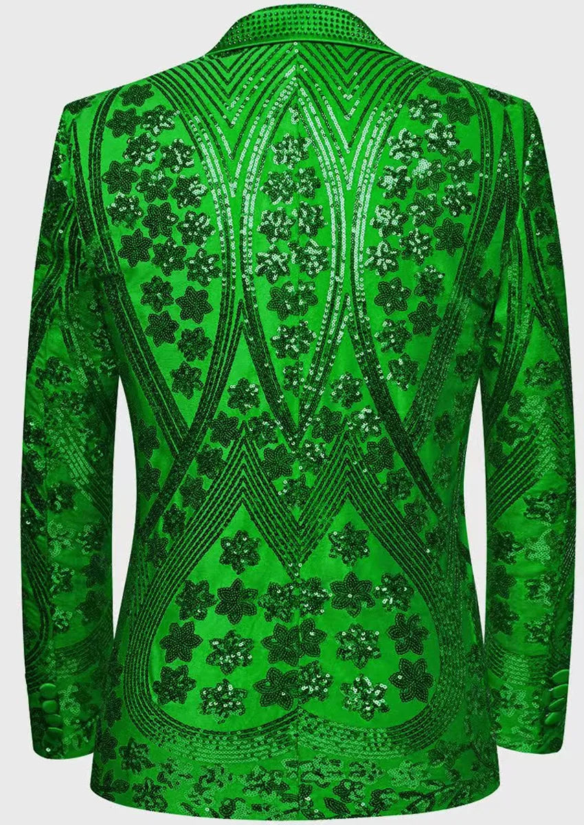 Men's Sequin Six-pointed Star Green Luxury Blazer
