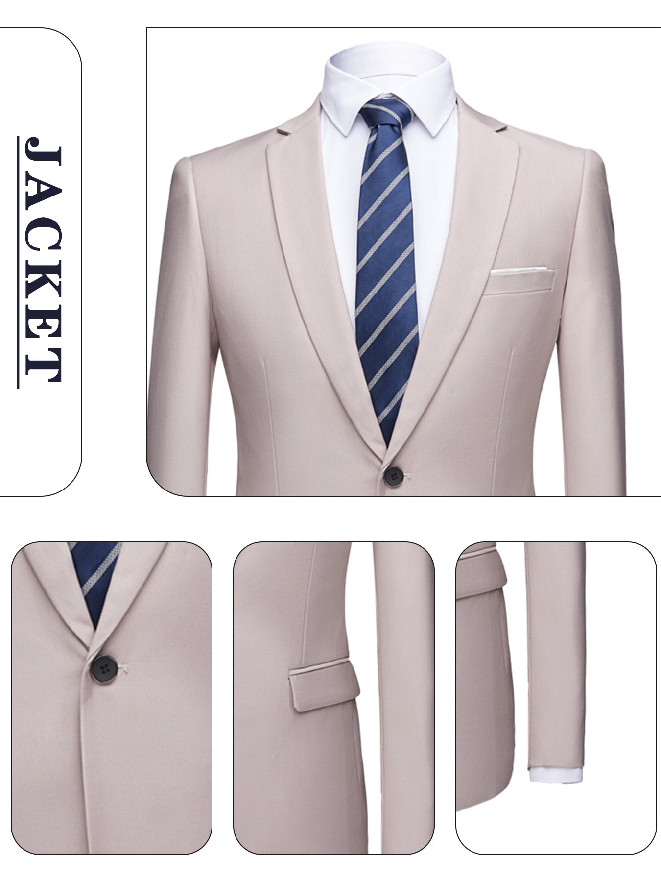 Men's 3-piece slim fit suit set - single button sports jacket, vest, and pants, men's modern formal wedding ball dress