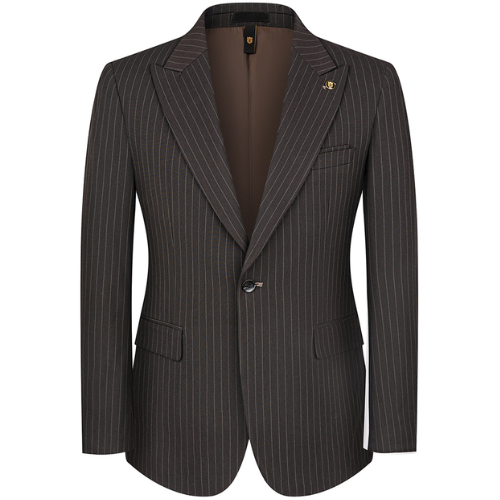Men's 3-Piece Striped Dark Brown Suit with a Coffee-colored Vest