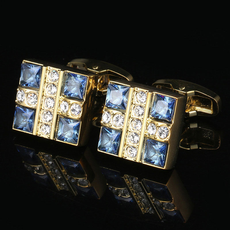 Blue Crystal Shirt Gold Cufflinks