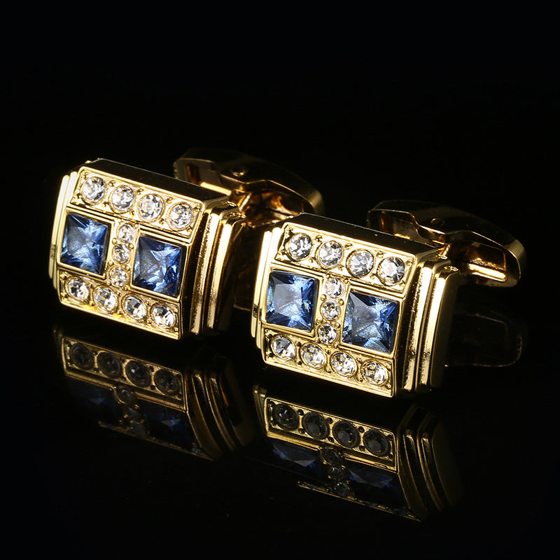 Blue crystal set cufflinks Gold