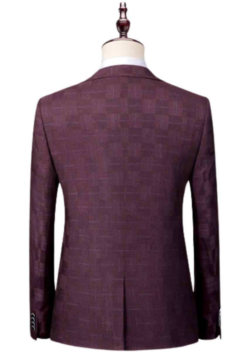 Men’s 3-Piece Slim Fit Classic Burgundy Subtile Plaid Suit