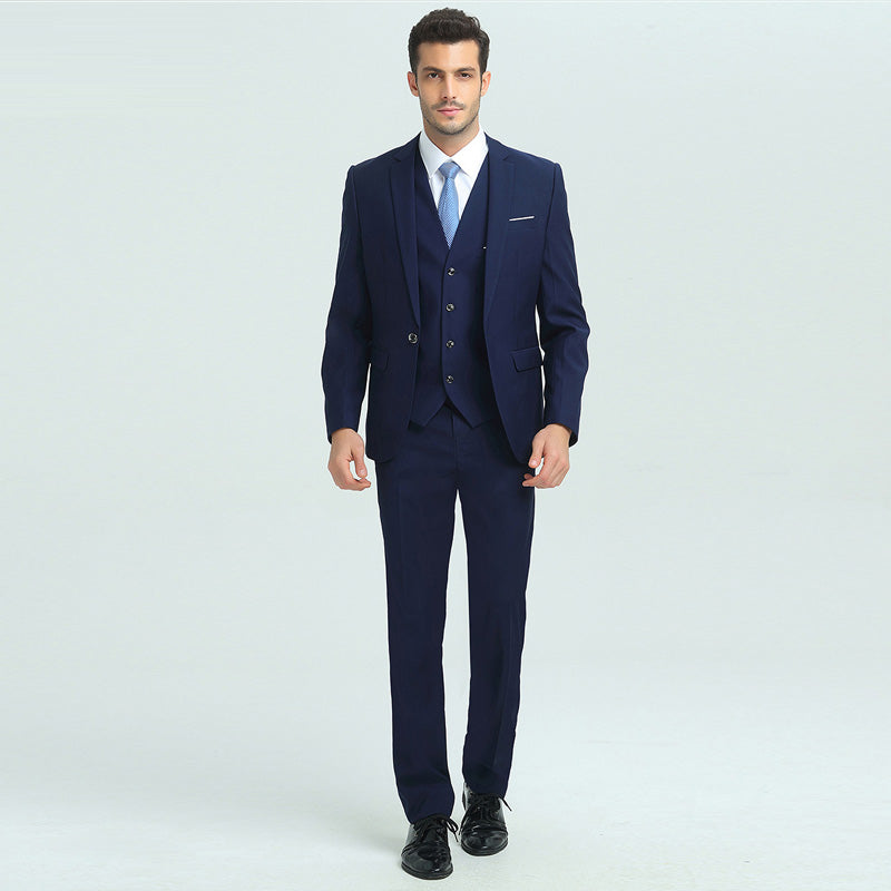 Men's 3-Piece Classic One Button Navy Blue Suit