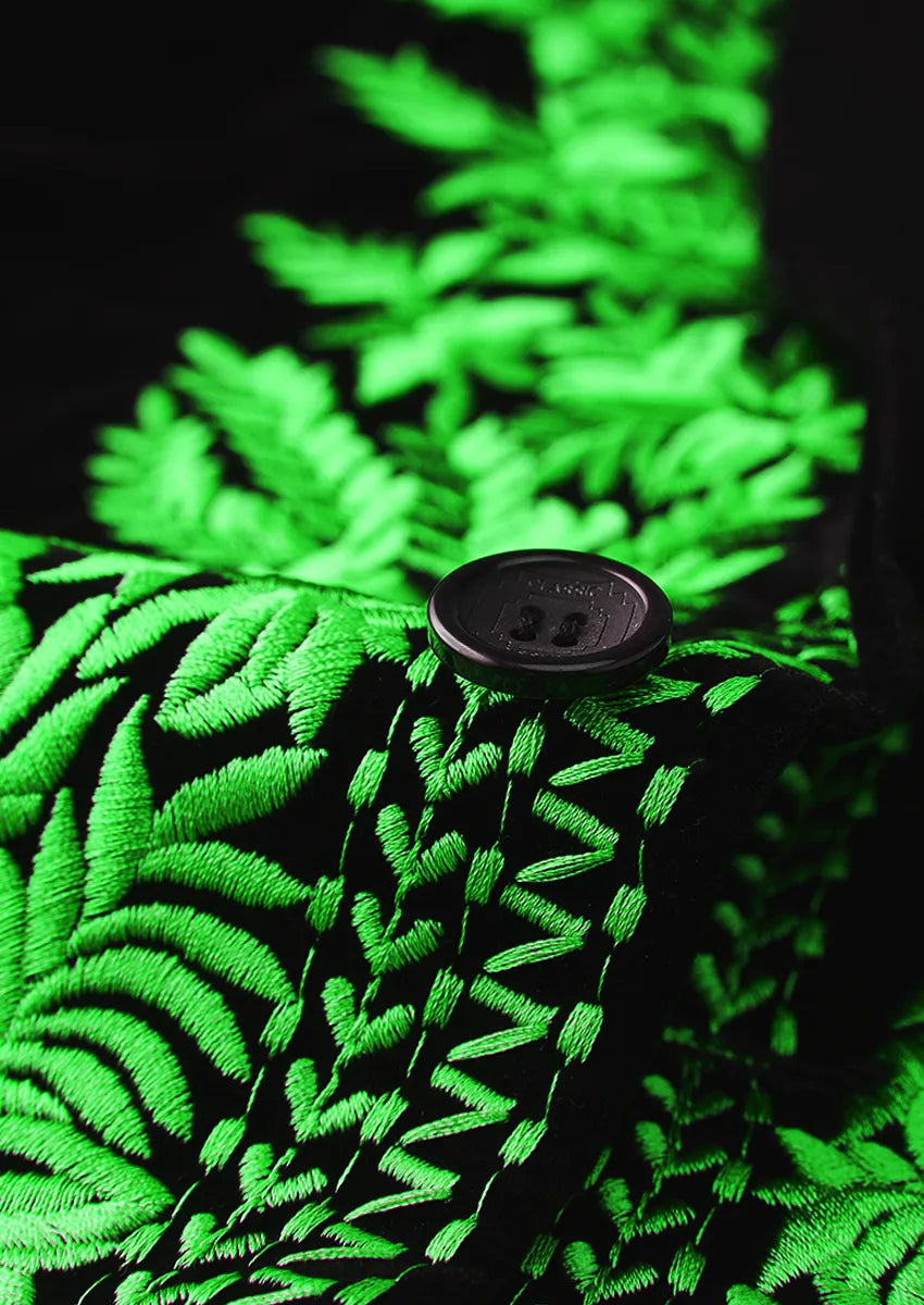 Men's Luxurious Green Embroidery Black Velvet Tuxedo
