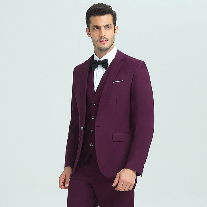 Men's 3-Piece Classic One Button Burgundy Tuxedo