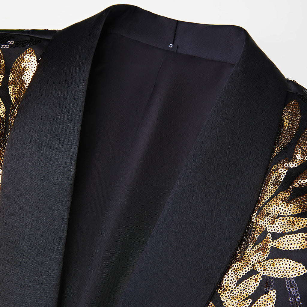 Men's 2-Piece Sequin Golden Leaves Embroidery Tuxedo