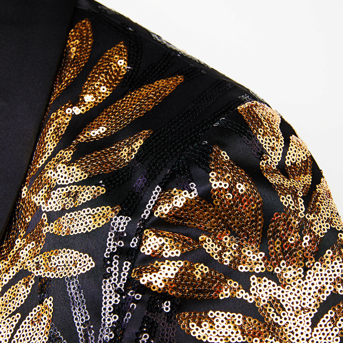 Men's 2-Piece Sequin Golden Leaves Embroidery Tuxedo