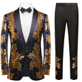 Men's 2-Piece Sequin Golden Leaves Embroidery Tuxedo