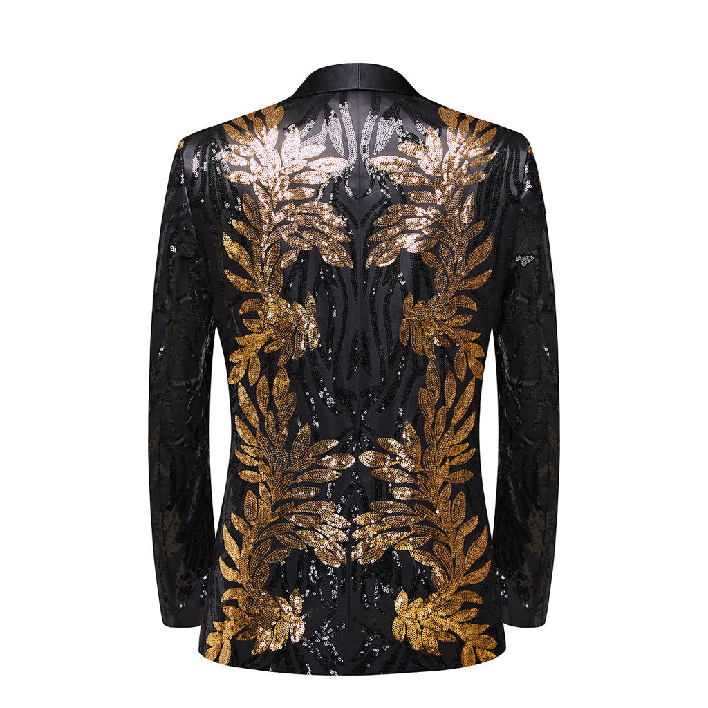 Men's 2-Piece Sequin Golden Leaves Embroidery Tuxedo