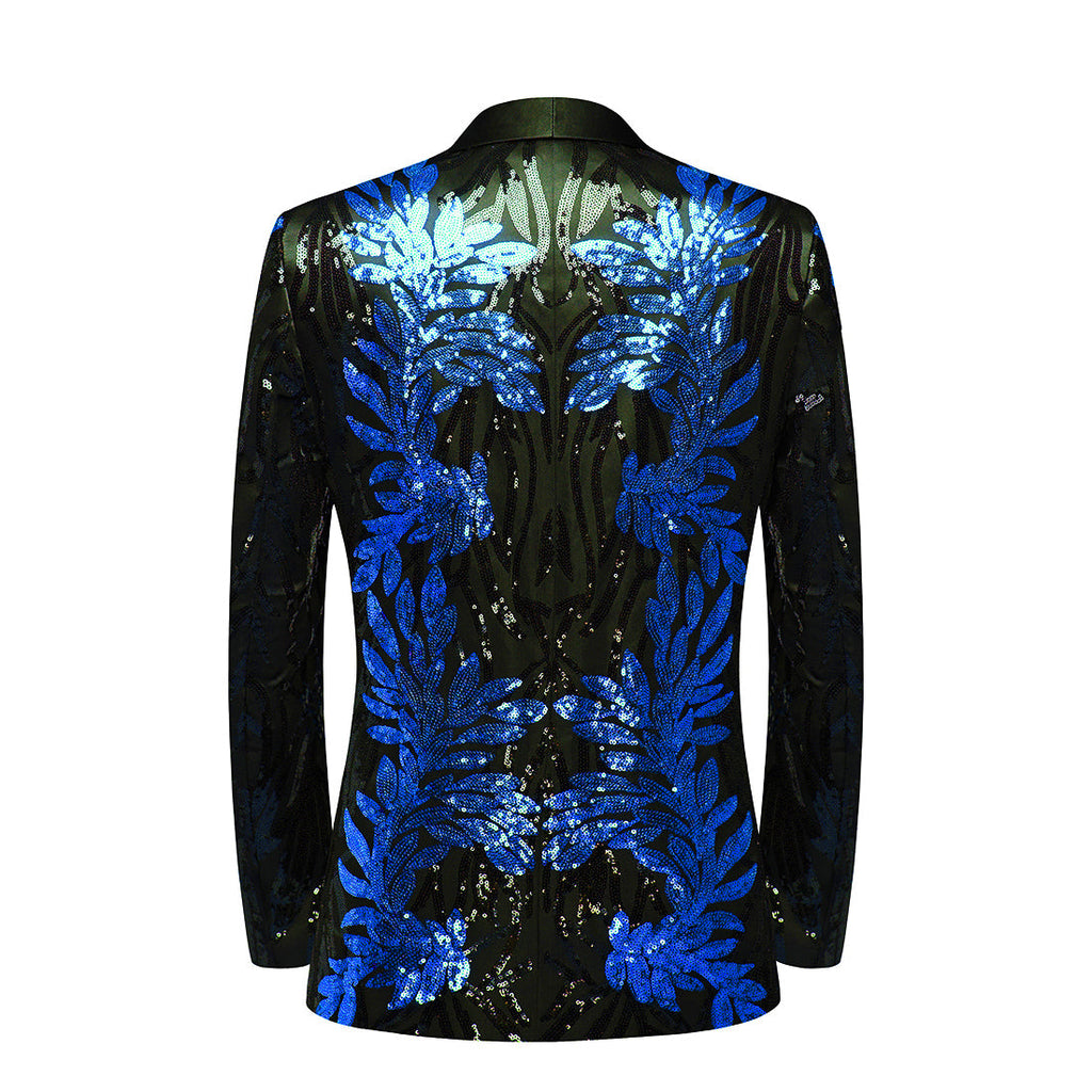 Men's 2-Piece Sequin Blue Leaves Embroidery Tuxedo