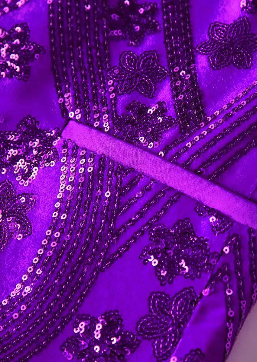 Men's Sequin Six-pointed Star Purple Luxury Tuxedo