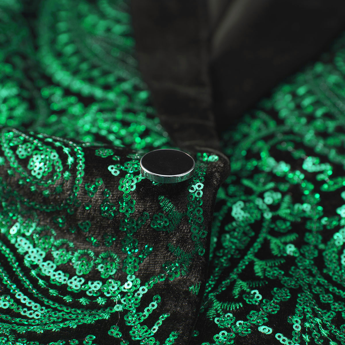 Men's Sequin Green Paisley Black Suit
