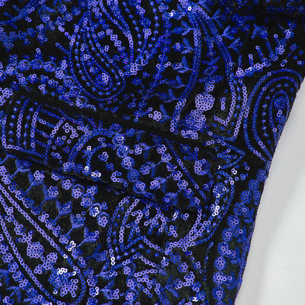 Men's Sequin Blue Paisley Black Tuxedo Jacket