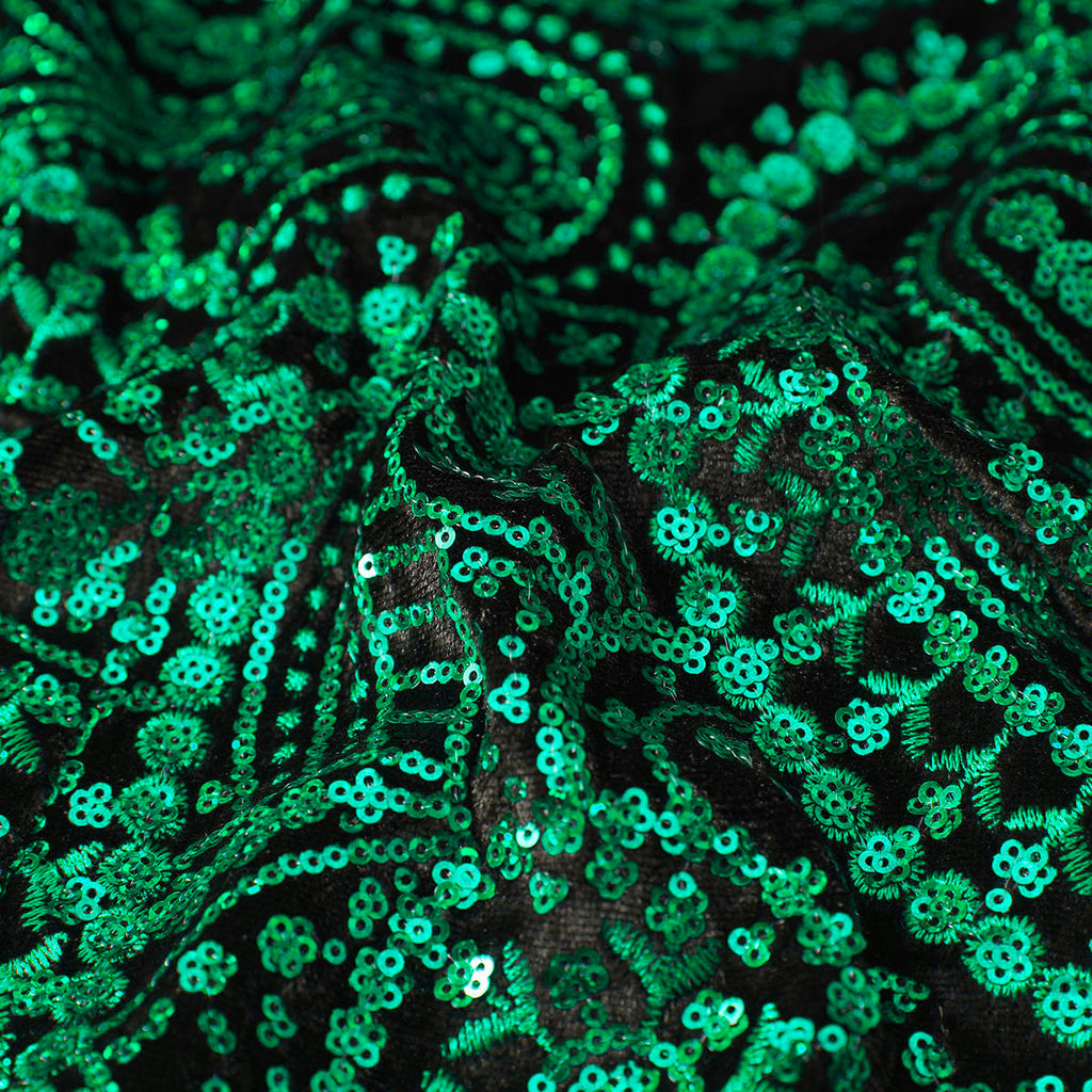 Men's Sequin Green Paisley Black Suit