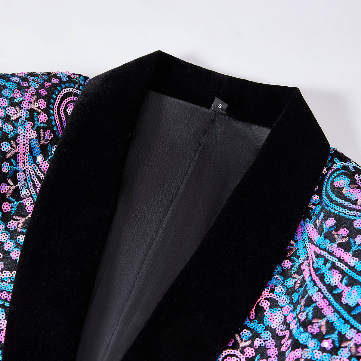 Men's Sequin Purple and Blue Paisley Black Suit
