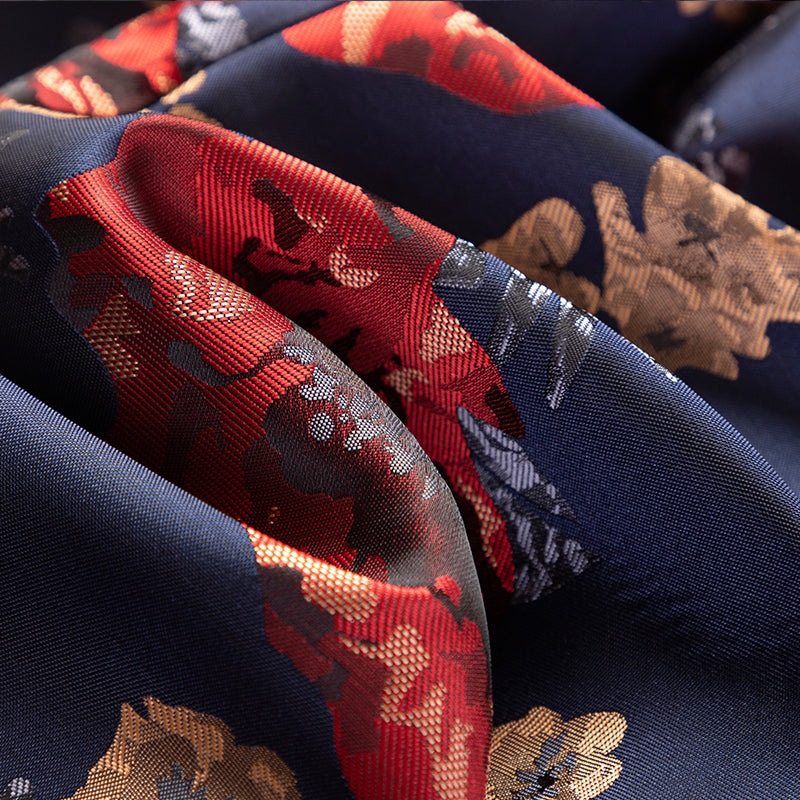 Men's Peak Lapel Red and Gold Floral Print Blazer