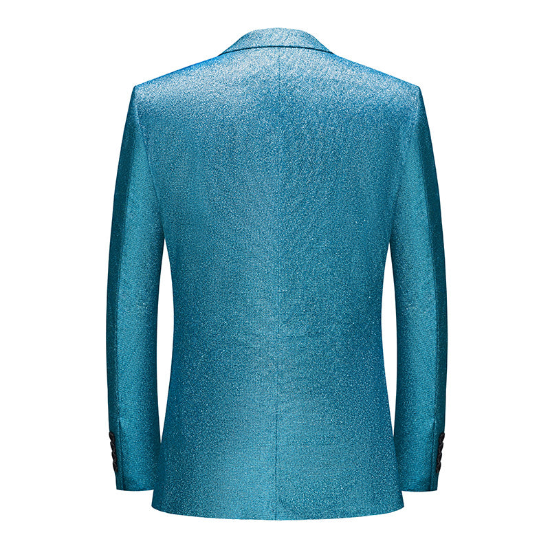 Men's 2-Piece Peak Lapel Blue Sequin Jacket