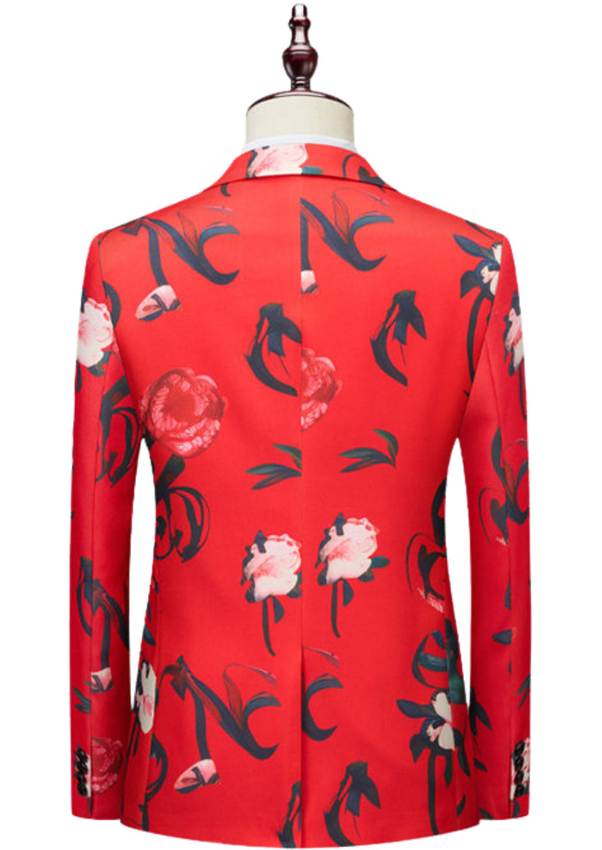 Men’s Stylish 2-Piece Floral Print Red Suit Set