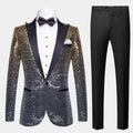 Men's Shimmering Gradient Sequin Tuxedo Jacket Gold Silver