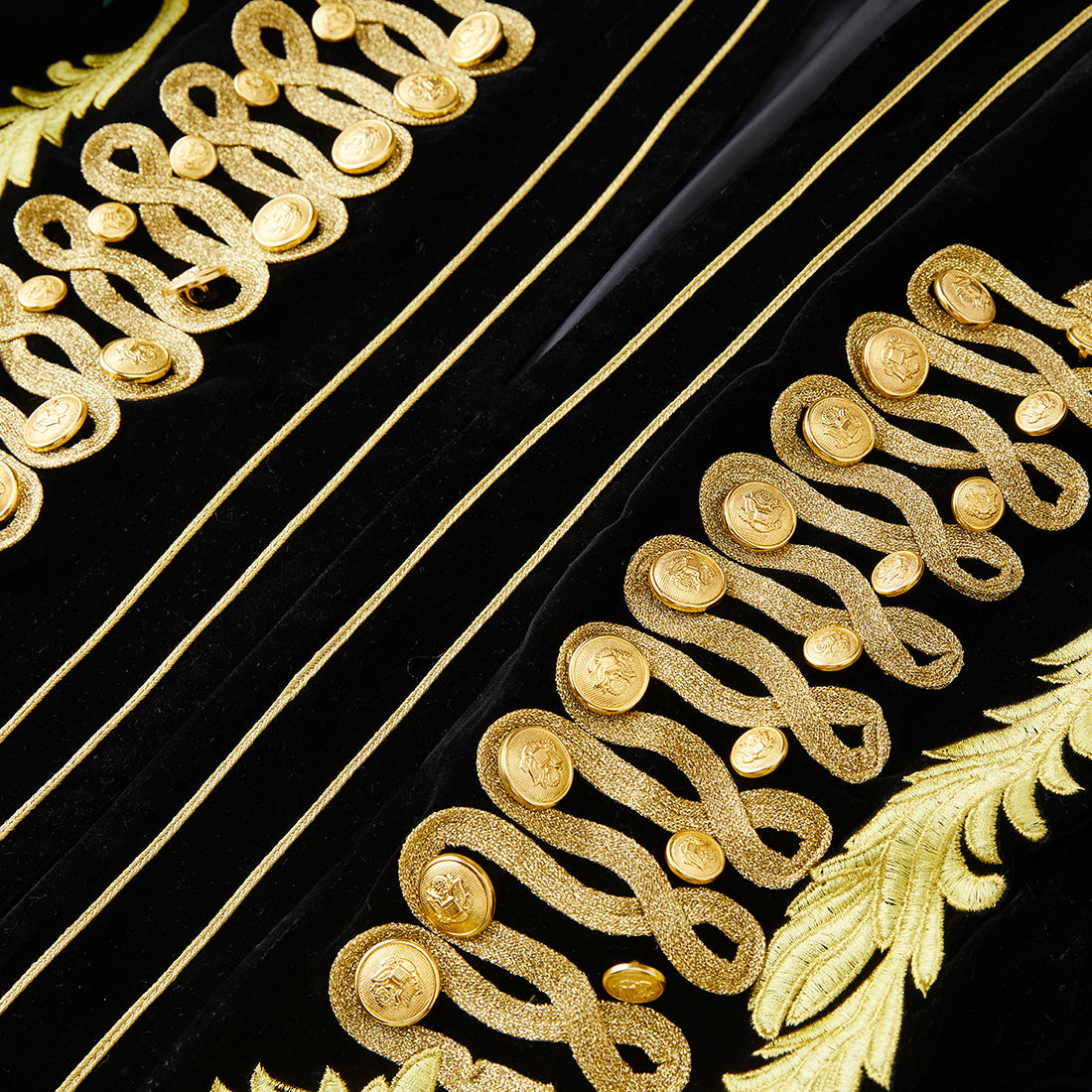 Men's Gold Aigillette Decorated with Luxury Black Embroidered Tuxedo