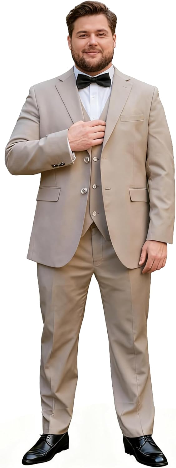Plus Size Suits for Men Notch Collar Tuxedo Blazer Vest Pants Solid Prom Business Party Event Banquet Performance
