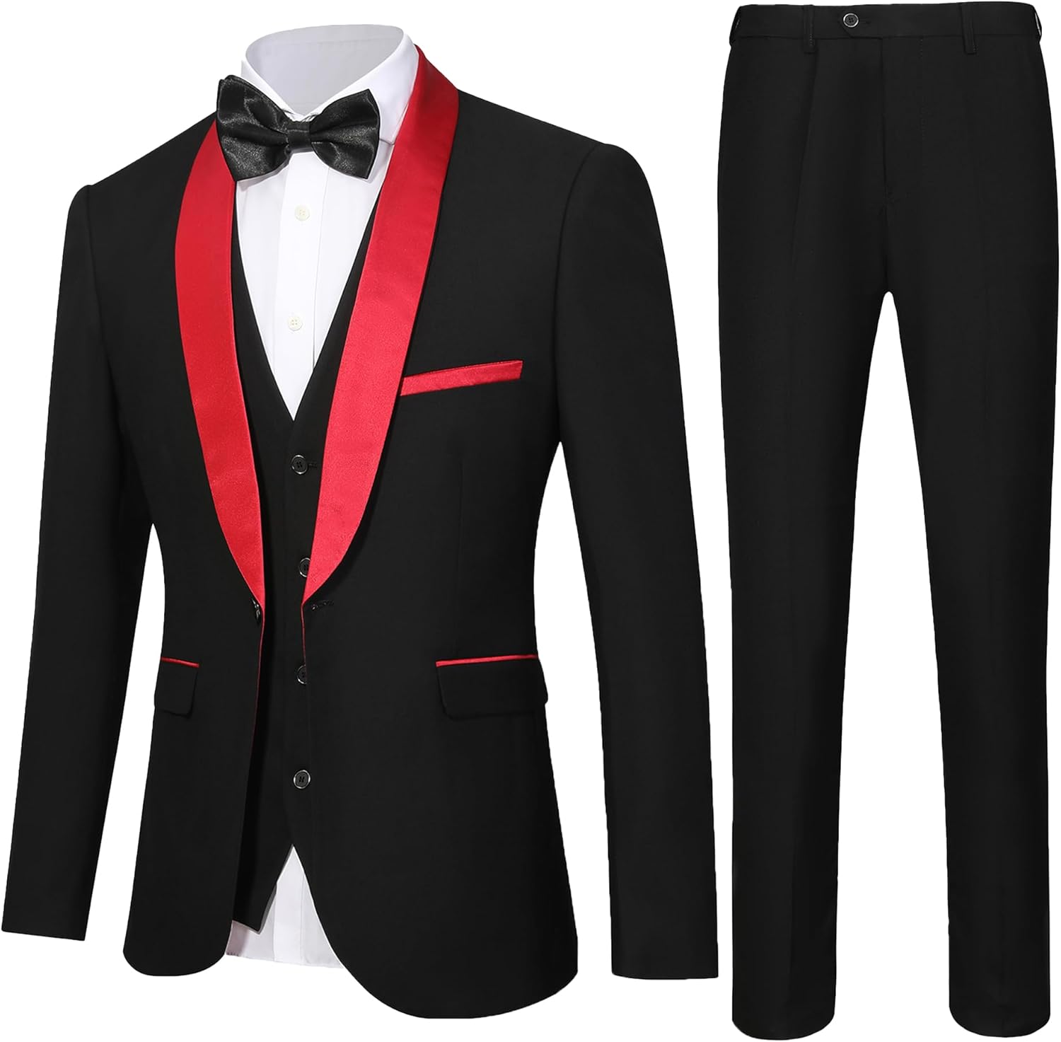 Mens Tuxedo Slim Fit Wedding Business Suits for Groom Groomsmen 3 Pieces Dinner Jacket Vest Pants Set for Men