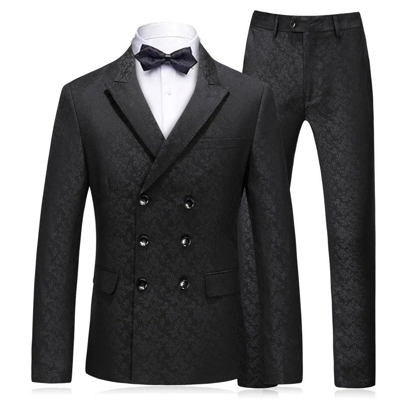 Men's 3-Piece Suits Floral Printed Two Button Black