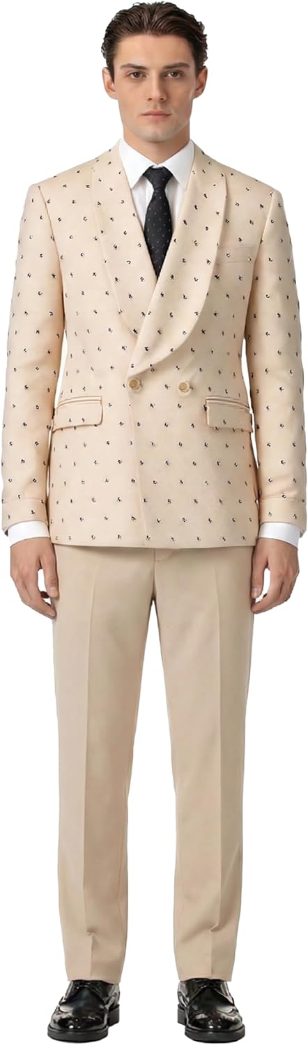 Mens 2 Pieces Sparkling Rhinestone Waffle Textured Tuxedo Slim Fit Suit Blazer Pants Stylish Prom Banquet Wedding Event