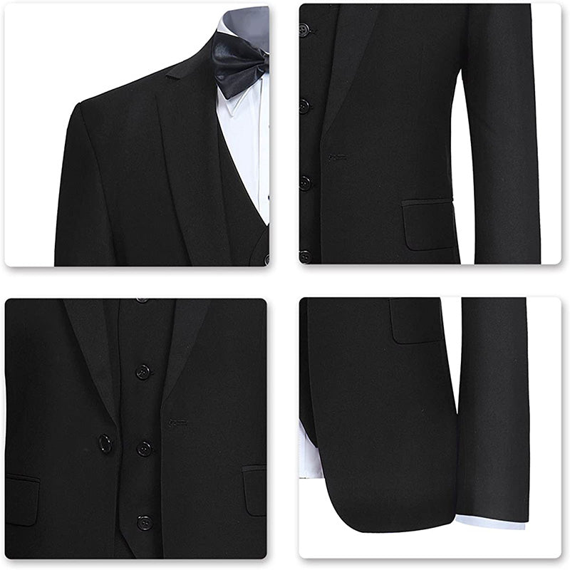 Men's 3-Piece Classic One Button Black Suit