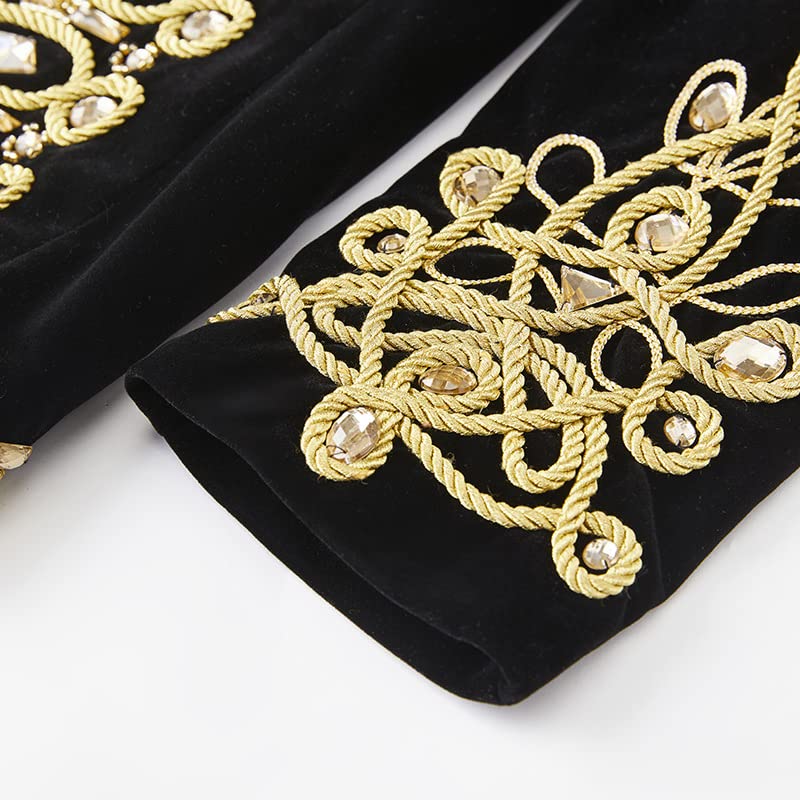 Men's Handmade Gold Aigillette and Rhinestone Hussar Officers Style Black Velvet Tuxedo