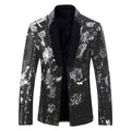 Men's Full Sequin Reflective Black Tuxedo with Silver Geometric Patterns Mandarin Collar