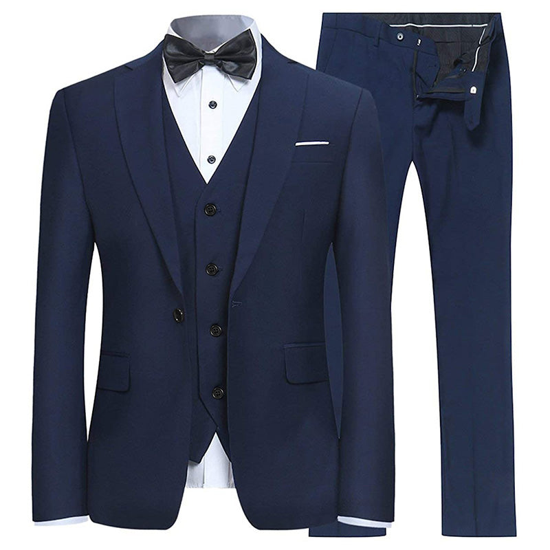 Men's 3-Piece Classic One Button Navy Blue Suit