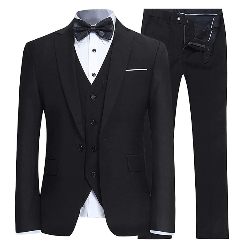 Men's 3-Piece Classic One Button Black Suit