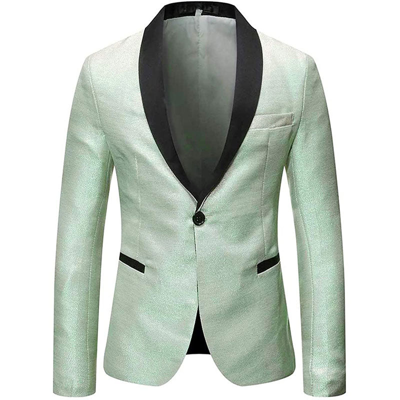 Men's 2-Piece Glitter Style Shawl Collar Light Green Suit for Men