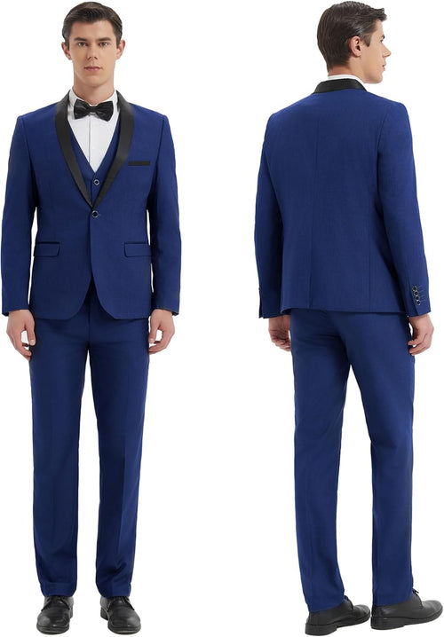Mens Tuxedo Slim Fit Wedding Business Suits for Groom Groomsmen 3 Pieces Dinner Jacket Vest Pants Set for Men