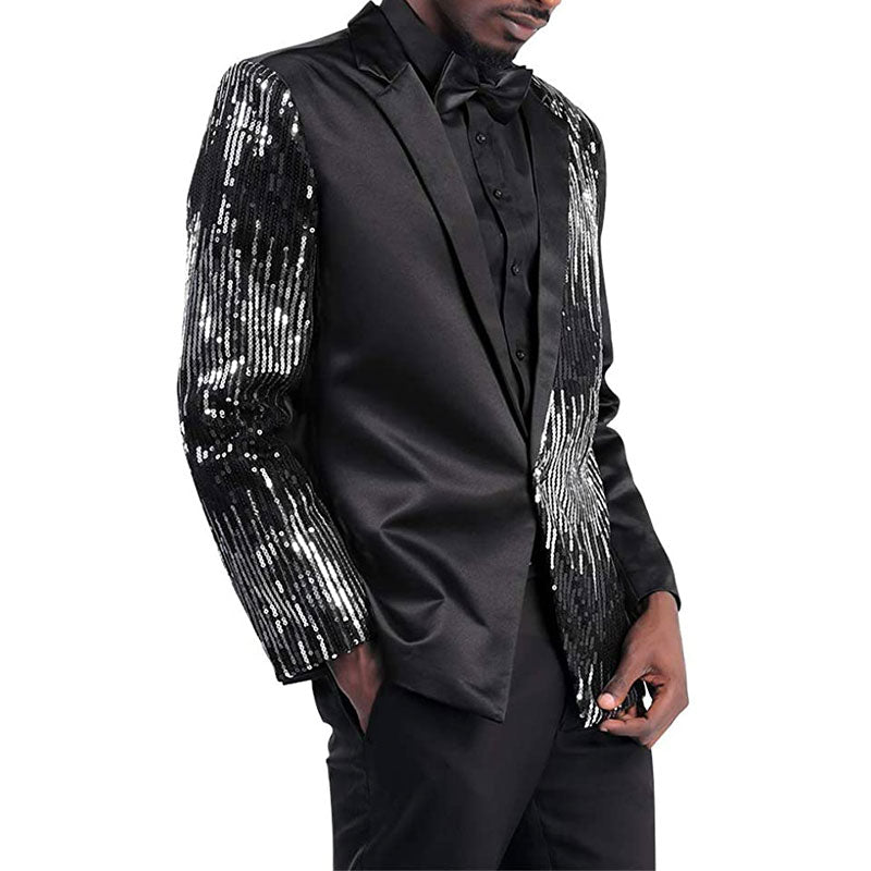 Men's Half Sequin Silver Tassel Black Dinner Jacket  Only Jacket