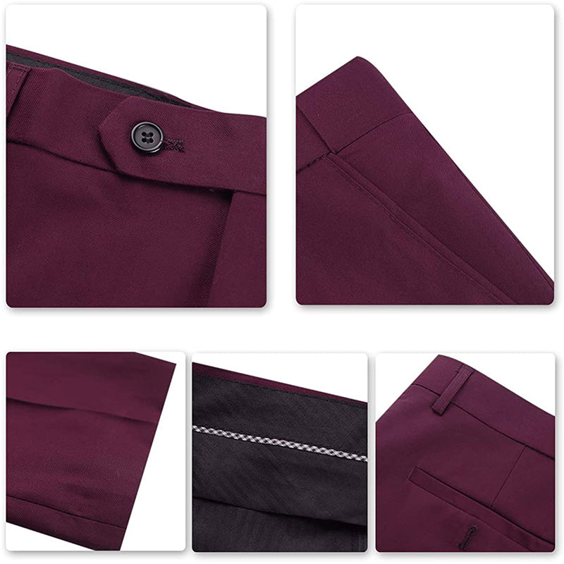 Men's 3-Piece Classic One Button Burgundy Tuxedo