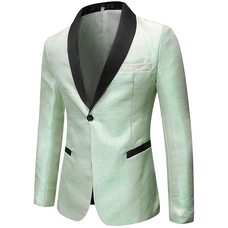 Men's 2-Piece Glitter Style Shawl Collar Light Green Suit for Men