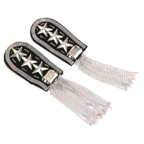Epaulet Shoulder,Shoulder Boards Badge, 1 Pair Star Tassel Link Chain Gold & Silver