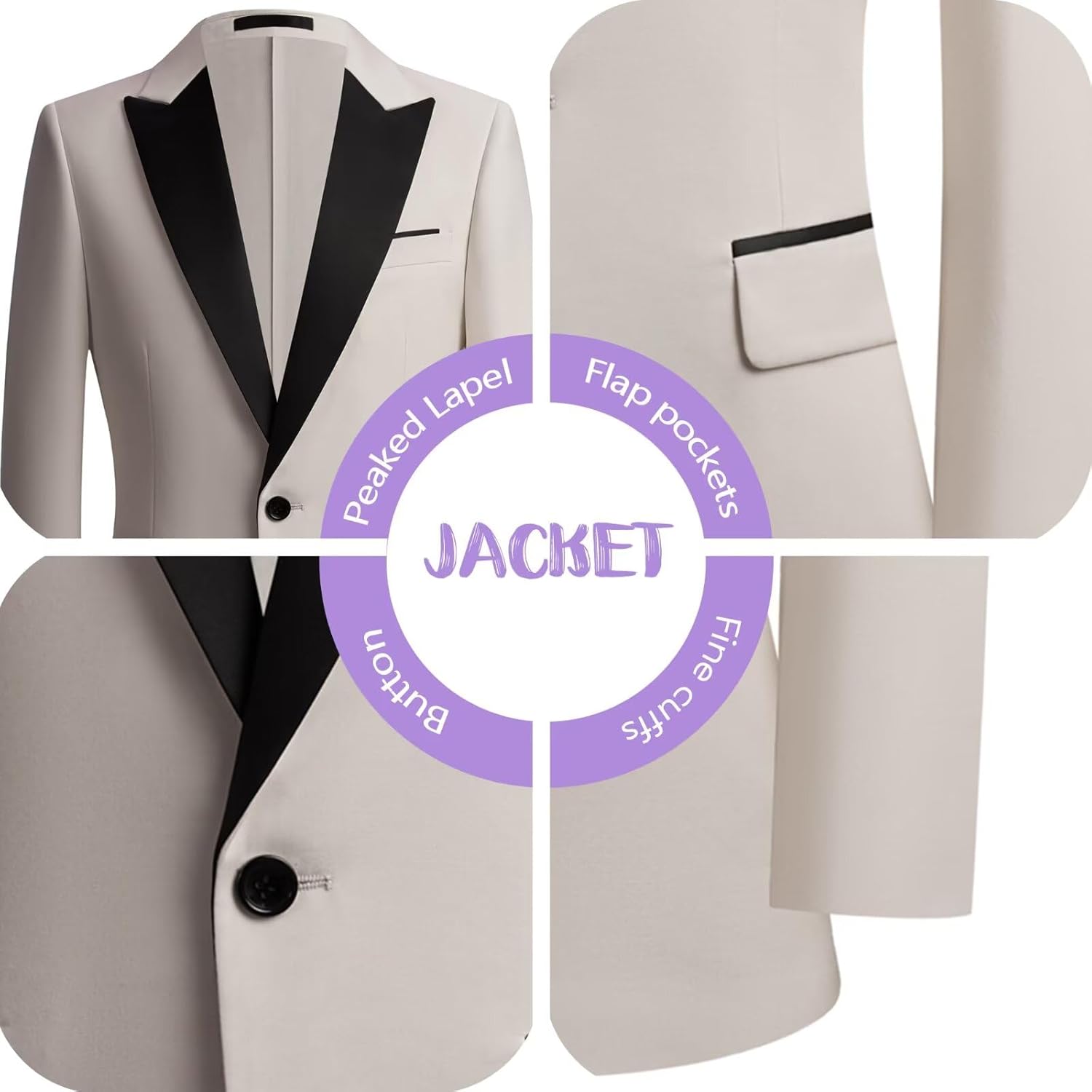Men's 4 Piece Formal Suit Peaked Lapel Jacket Double Breasted Vest, Pants & Bow Tie for Prom Nights