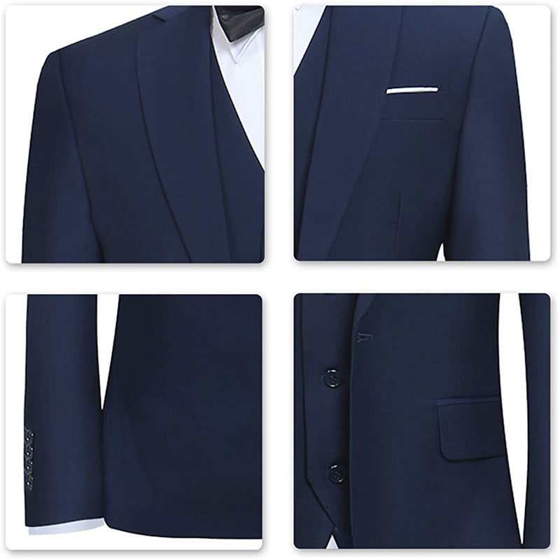 Men's 3-Piece Classic One Button Navy Blue Suit