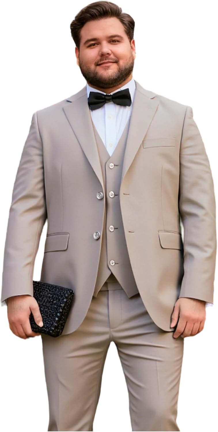 Plus Size Suits for Men Notch Collar Tuxedo Blazer Vest Pants Solid Prom Business Party Event Banquet Performance
