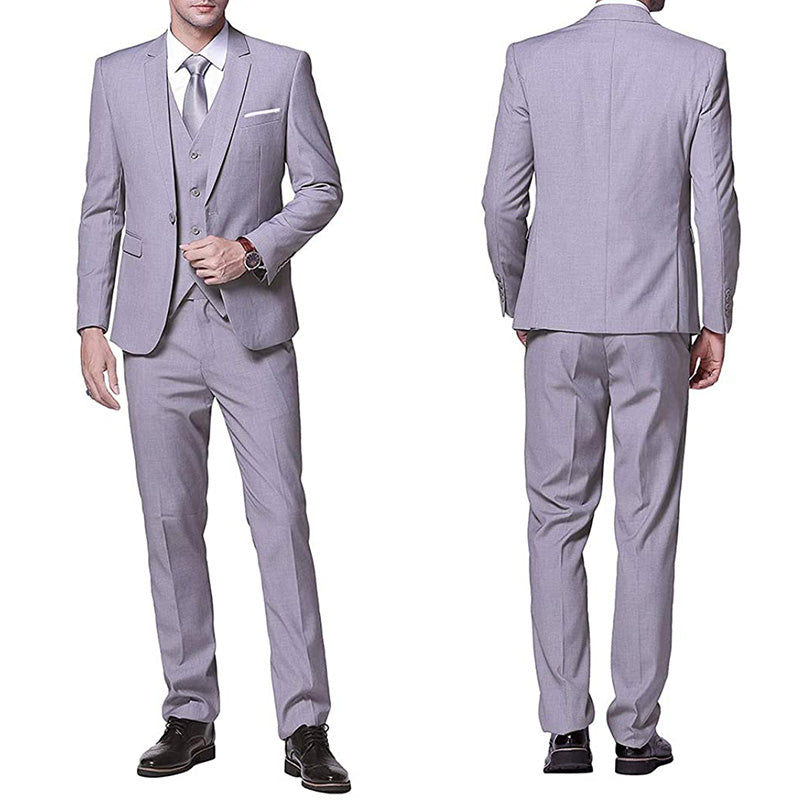 Men's 3-Piece Classic One Button Light Gray Tuxedo